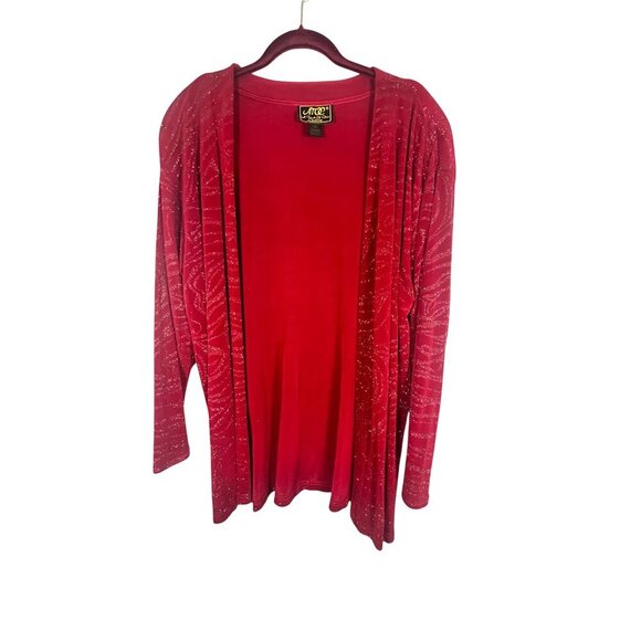 Retro Animal Print Glitter Sweater Cardigan Red L Festive Holiday Classic Chic - Picture 2 of 9